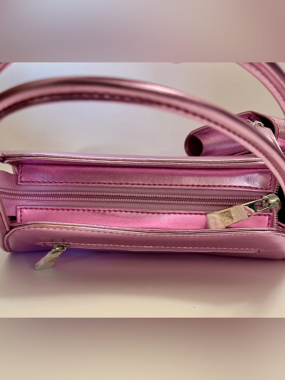 Metallic Pink Mini Shoulder Bag Y2K Baguette Purse w Matching Pouch - Picture 8 of 8
